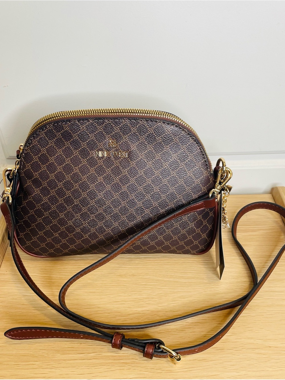 Nine West Brown Monogram Crossbody Bag
